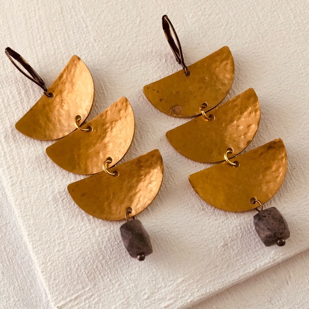 New Handcrafted Brass and Labradorite Earrings - Picture 6 of 7
